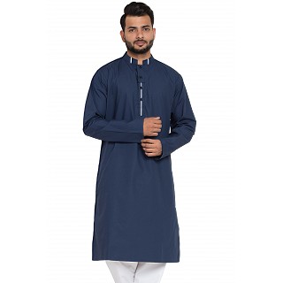 Designer kurta with Mandarin collar- Navy Blue